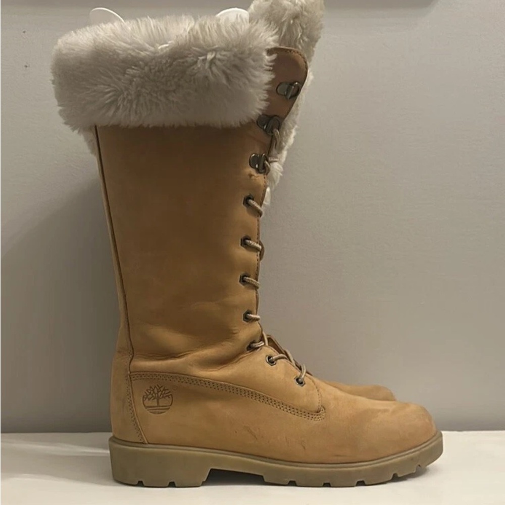 Timberland Tall Faux Fur Sherling Wheat Boot Women's Size Winter
